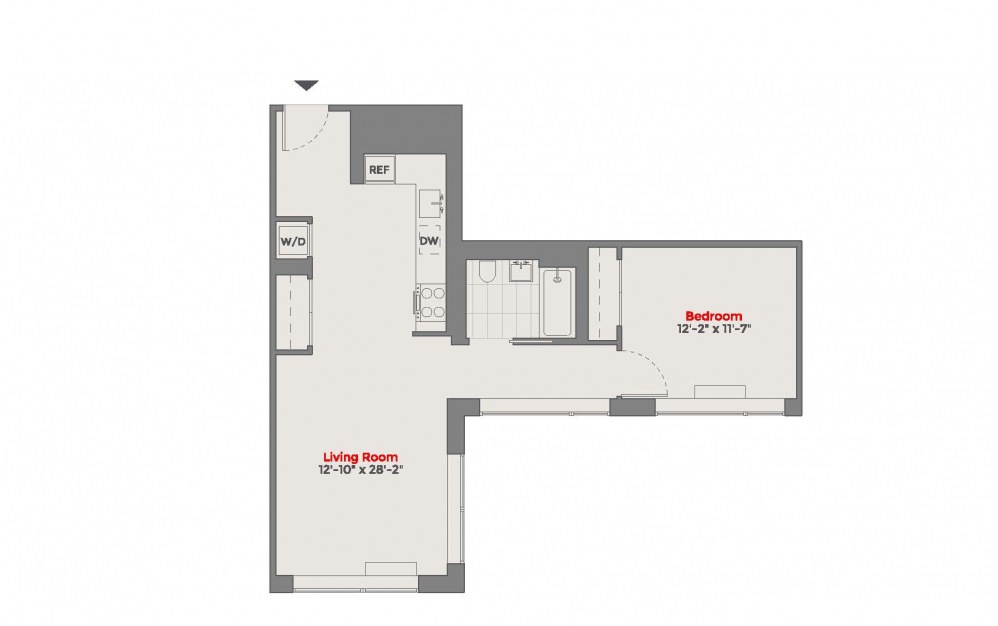 A11 - 1 bedroom floorplan layout with 1 bath square feet.